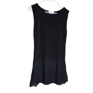 Max Mara Black Sleeveless Tunic Top Silk Hem Linen Blend Minimalist